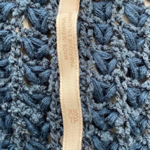 Free People I'll Be Around Cardigan Sweater Blue Silk Fringe Trim XS - Picture 8 of 13